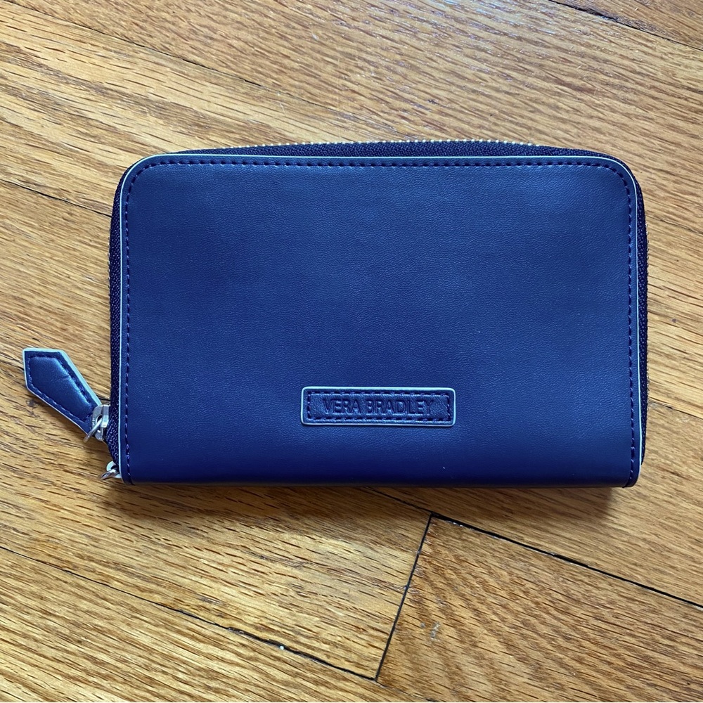 Vera Bradley Navy Blue Faux Leather Zip Wallet NWOT